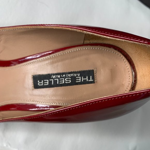 THE SELLER VERO CUOIO RED PATENT SHOES HEELS 3.5" SIZE EU 38/7.5 MADE IN ITALY - Picture 7 of 11